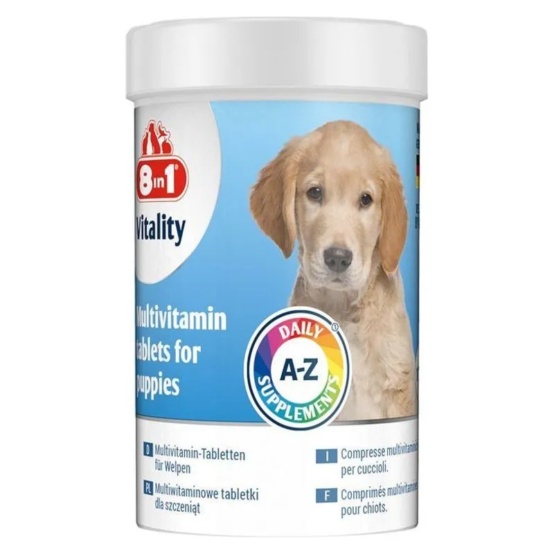 Borcanul de 8in1 Vitality Junior, comprimate multivitaminice pentru căței
