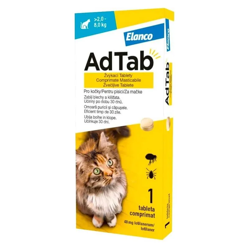 Cutia de Adtab 48 mg, comprimate masticabile pentru pisici de 2 până la 8 kg