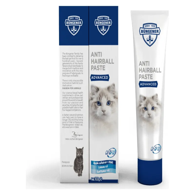 Cutia și tubul de Advanced Anti Hairball Paste, pastă pentru pisici cu malț