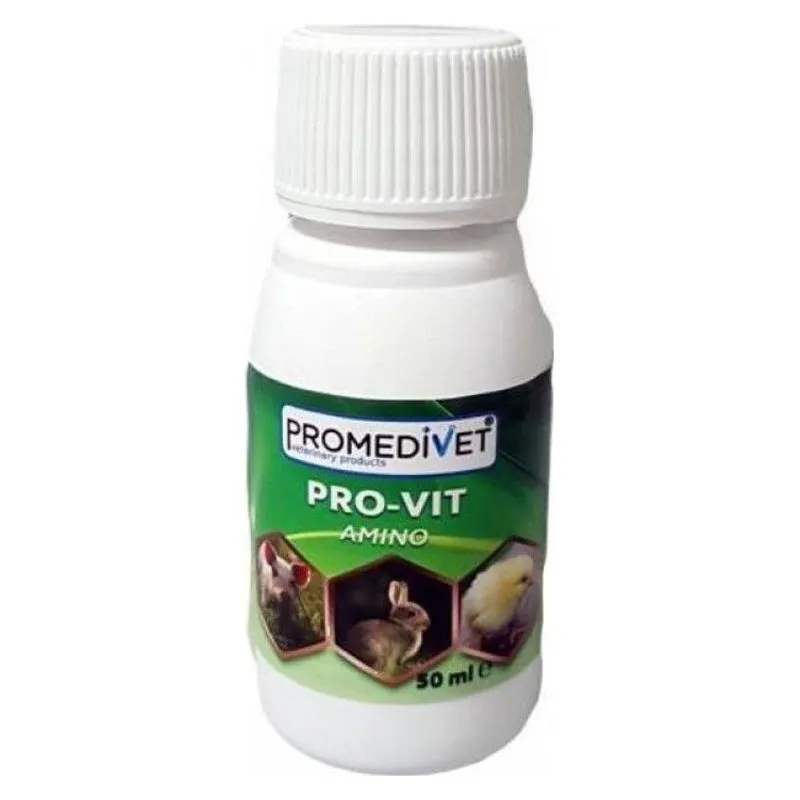 Flaconul de 50 ml de Amino Pro-Vit, aditiv furajer lichid Promedivet