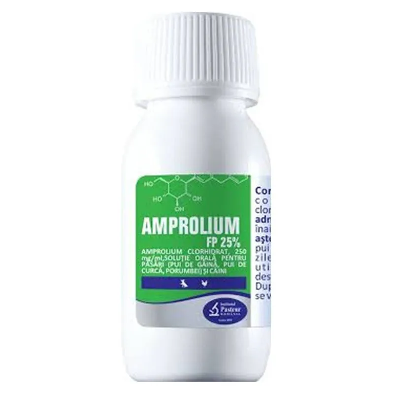 Flaconul de Amprolium FP 25% de 50 ml, cu eticheta verde
