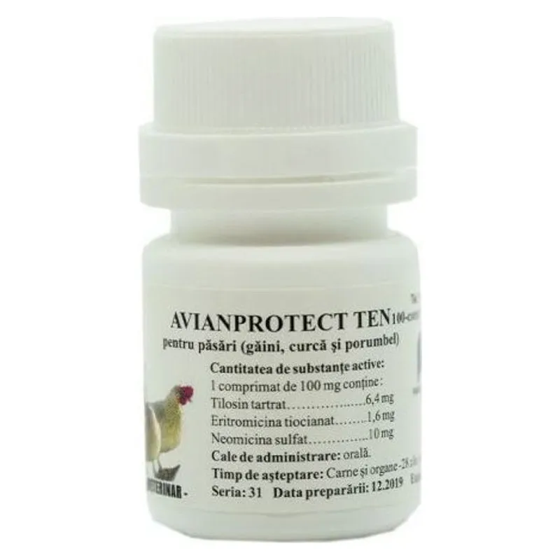 Flaconul de Avianprotect Ten, comprimate pentru păsări și porumbei