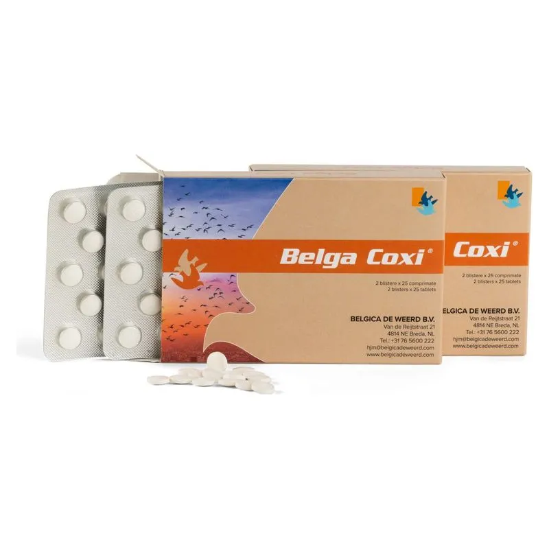 Cutia și blisterele de Belga Coxi, comprimate cu diclazuril pentru porumbei