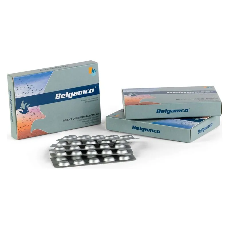 Cutia și blisterele de Belgamco comprimate pentru porumbei