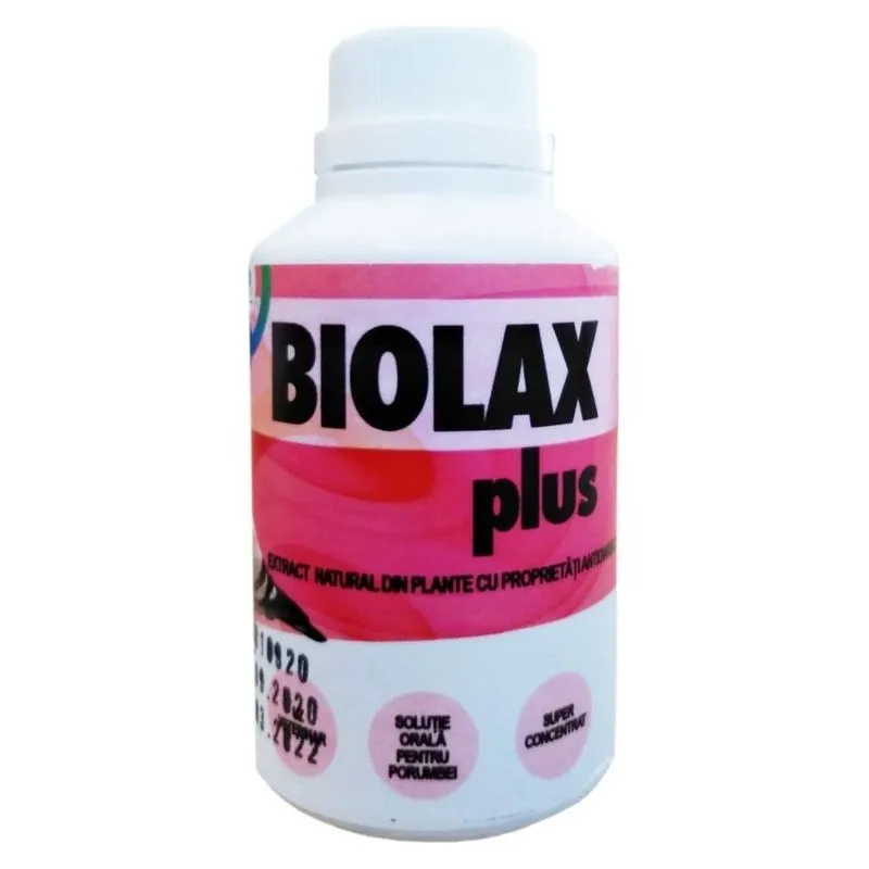 Flaconul de Biolax Plus, soluție orală din extracte de plante pentru porumbei, 100 ml