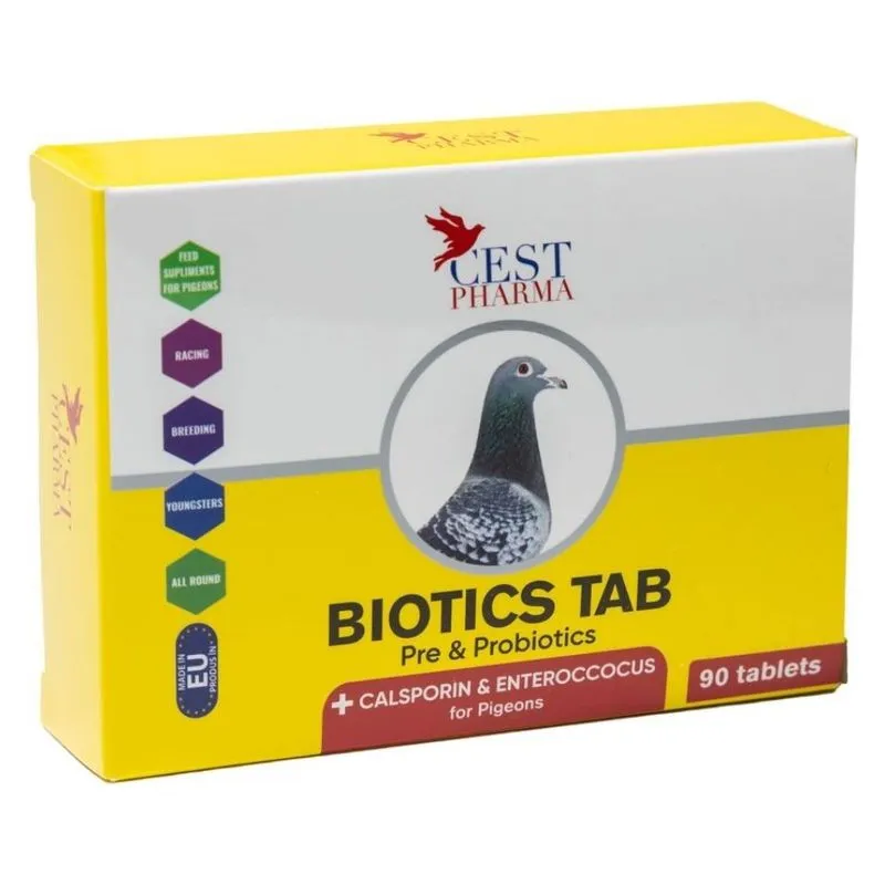 Cutia de Biotics Tab, 90 de comprimate cu probiotice și prebiotice pentru porumbei