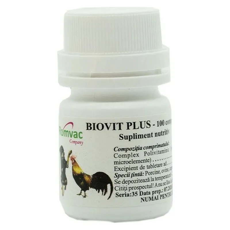 Flaconul de Biovit Plus cu 100 de comprimate, supliment vitaminic Romvac
