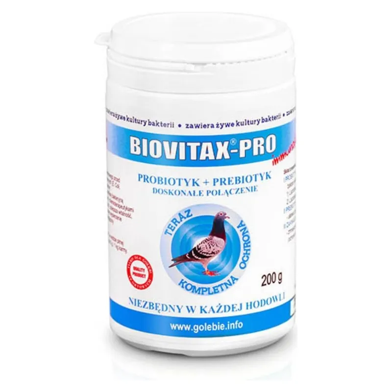 Recipientul de Biovitax-Pro 200 g, probiotic și prebiotic pentru porumbei