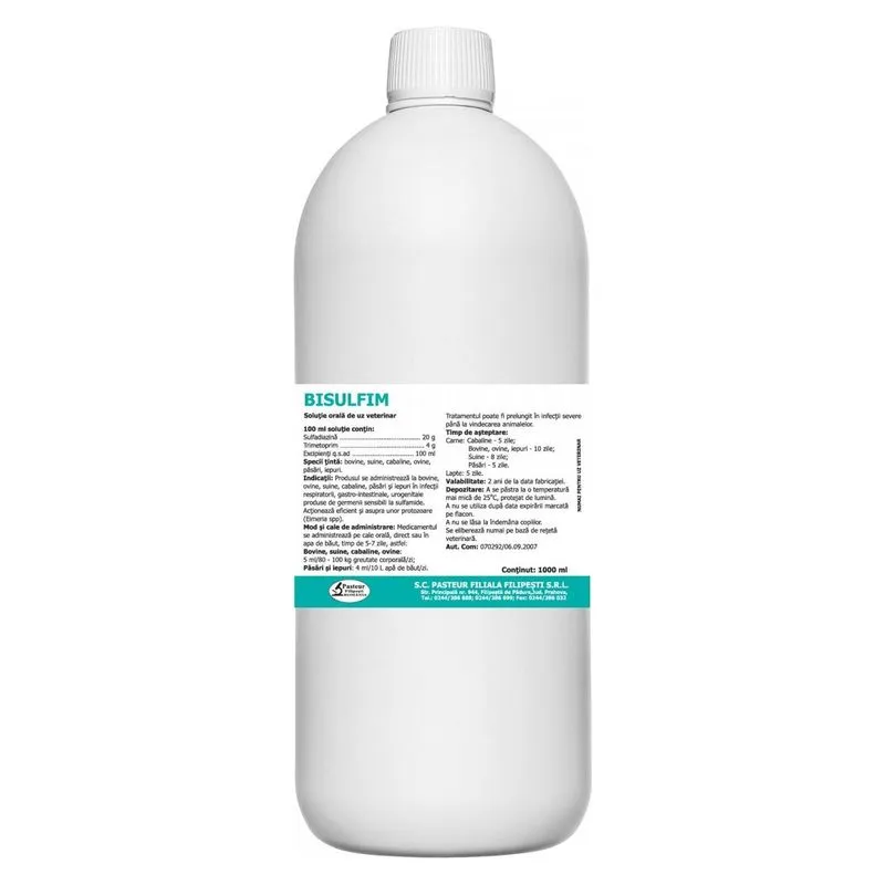 Flaconul de Bisulfim 1000 ml, soluție orală cu sulfadiazină și trimetoprim