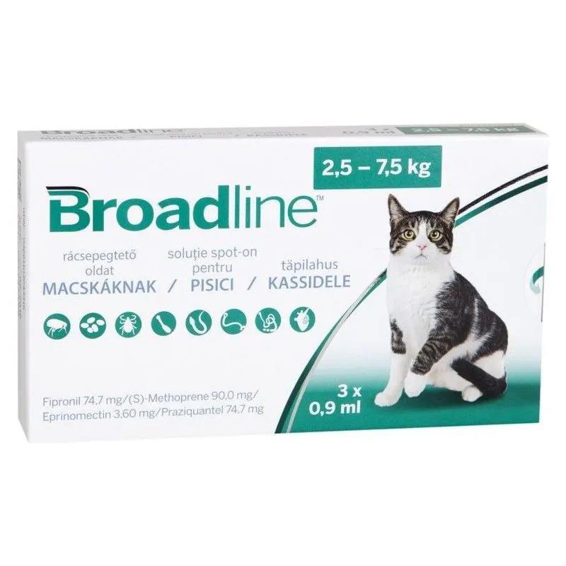 Cutia de Broadline pentru pisici de 2,5 până la 7,5 kg, soluție spot-on