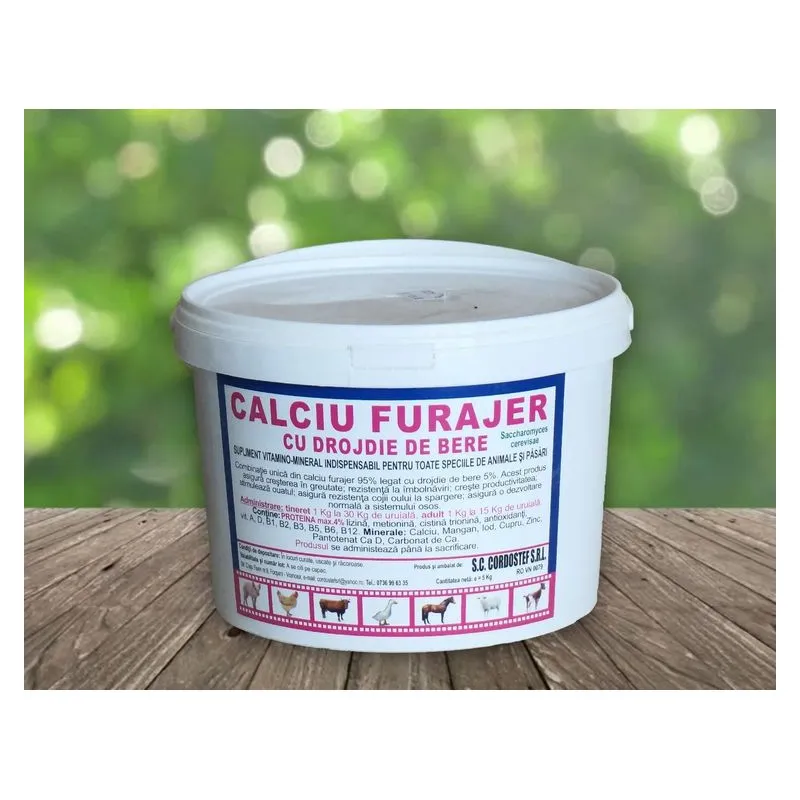 Găleata de calciu furajer cu drojdie de bere, 5 kg