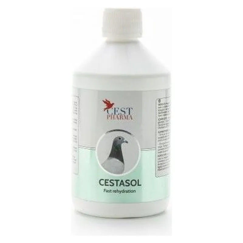 Sticla de 500 ml de Cestasol, preparat cu electroliți și vitamina B2 pentru porumbei