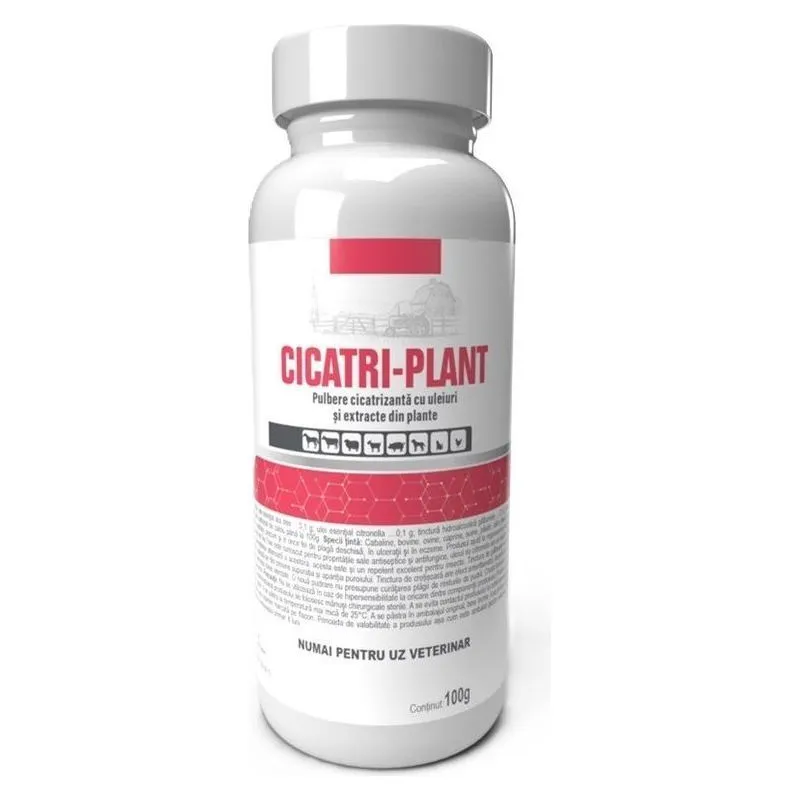 Recipientul de 100 g de Cicatri-Plant, pulbere cicatrizantă cu uleiuri și extracte din plante