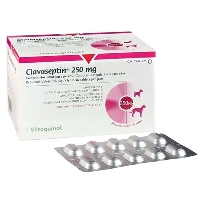 Cutia de Clavaseptin 250 mg, comprimate palatabile pentru câini, cu blister
