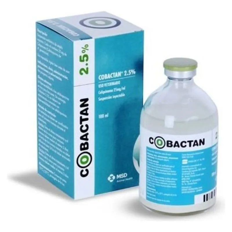 Cutia și flaconul de Cobactan 2,5% 100 ml, suspensie injectabilă cu cefquinom pentru bovine și porcine