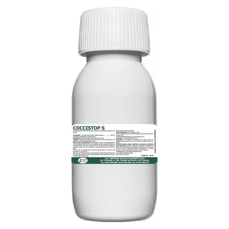 Flaconul alb de Coccistop S de 50 ml, Pasteur Filipești