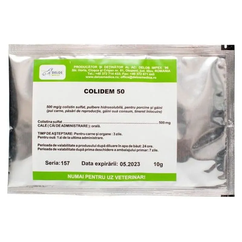Plicul de Colidem 50 pulbere cu colistină, ambalaj de 10 g