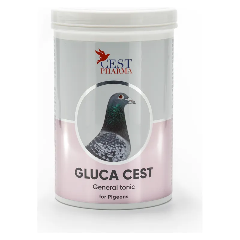 Borcanul alb de Gluca Cest 600 g, Cest Pharma, cu un porumbel pe etichetă