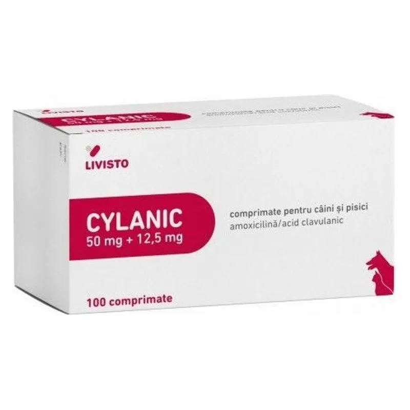 Cutia de Cylanic 50 mg + 12,5 mg comprimate pentru câini și pisici, cu 100 de comprimate