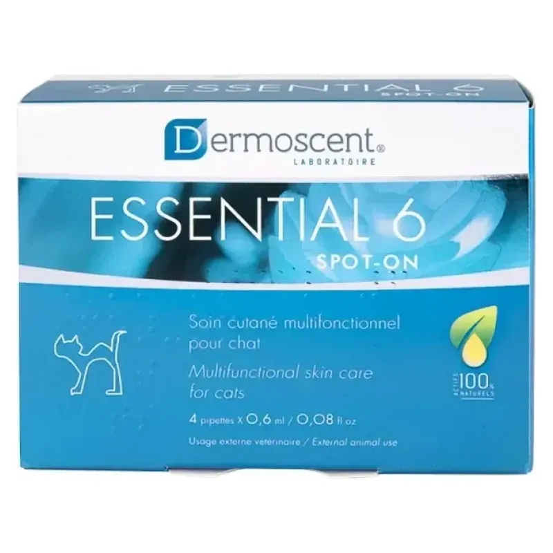 Cutia de Dermoscent Essential 6 Spot-On pentru pisici, 4 pipete de 0,6 ml