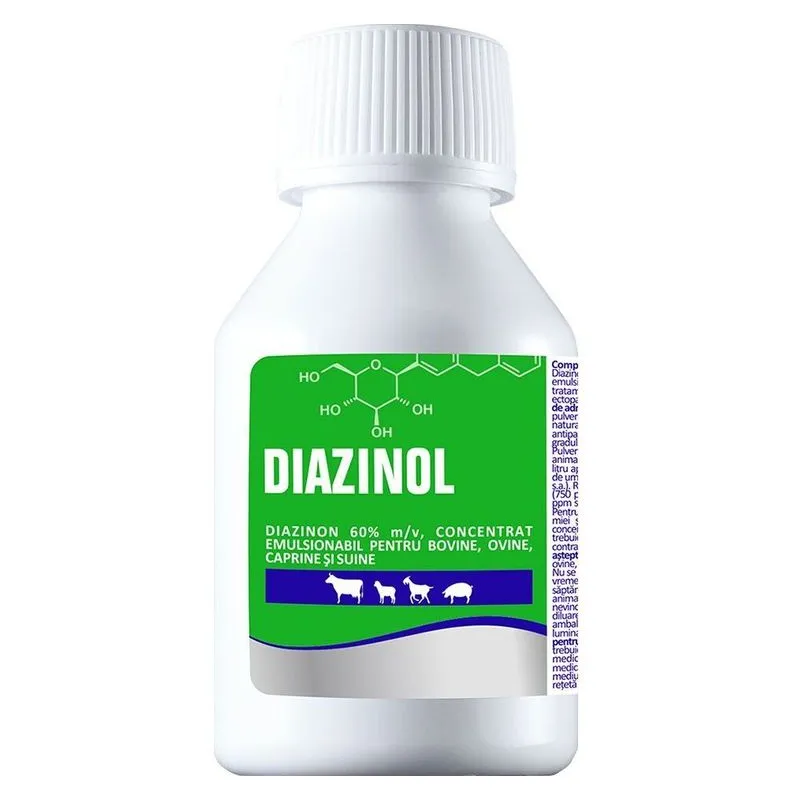 Flaconul de Diazinol 100 ml, concentrat emulsionabil cu diazinon pentru bovine, ovine, caprine și suine