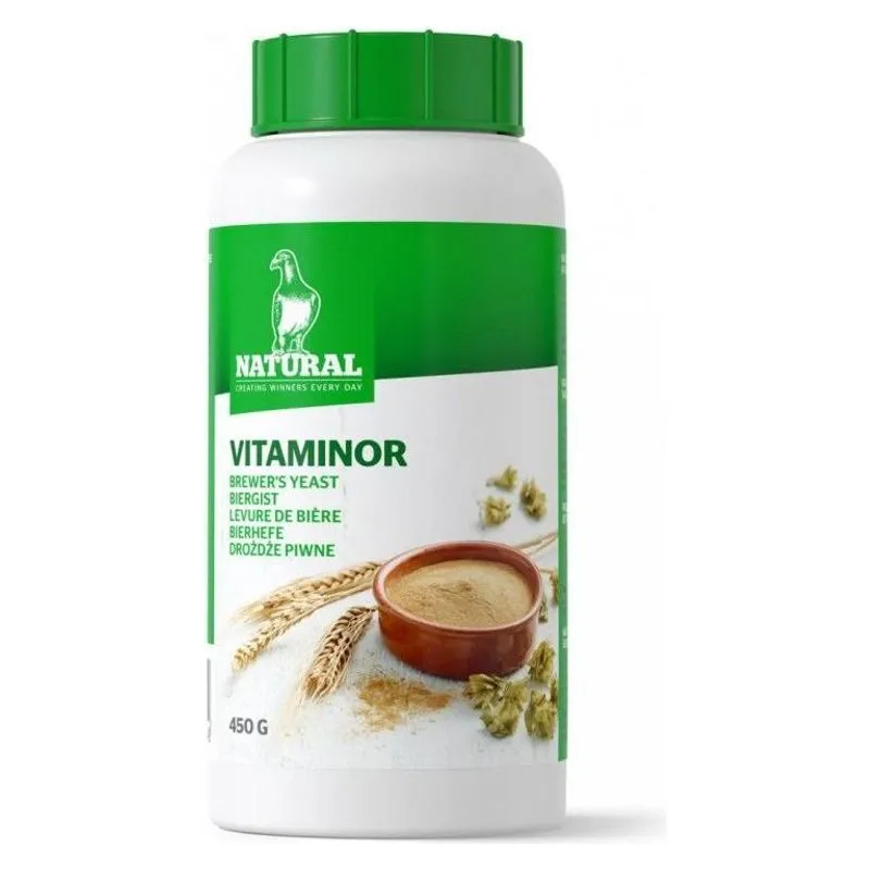 Recipientul cu capac verde de Vitaminor, drojdie de bere Natural pentru porumbei