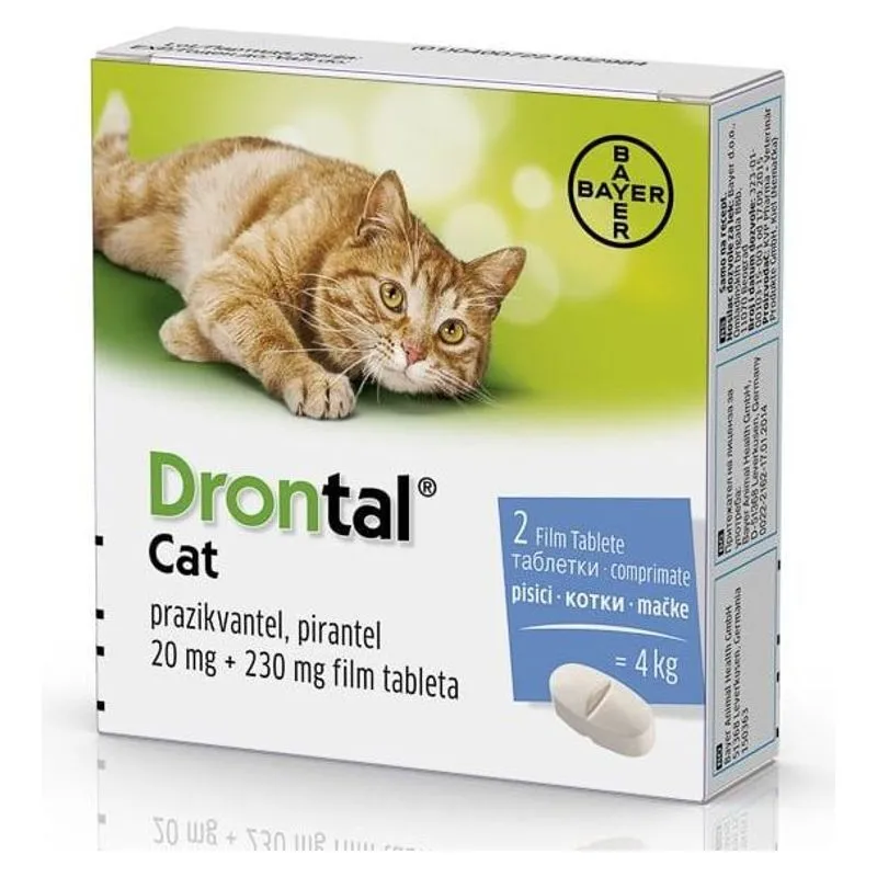 Cutia de Drontal Cat, comprimate filmate cu pirantel și praziquantel pentru pisici