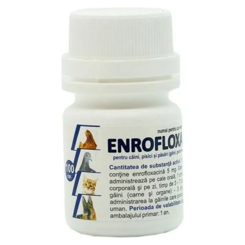 Flaconul de Enrofloxarom C, comprimate cu enrofloxacină pentru câini, pisici și păsări