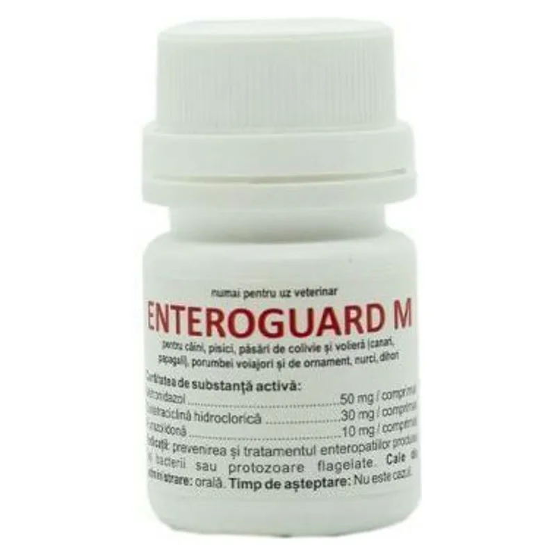 Flaconul de Enteroguard M, comprimate pentru câini, pisici, păsări și porumbei