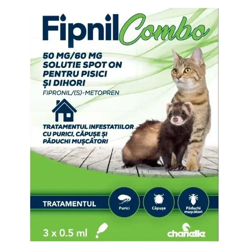 Cutia de Fipnil Combo pentru pisici și dihori, soluție spot-on, 3 x 0,5 ml