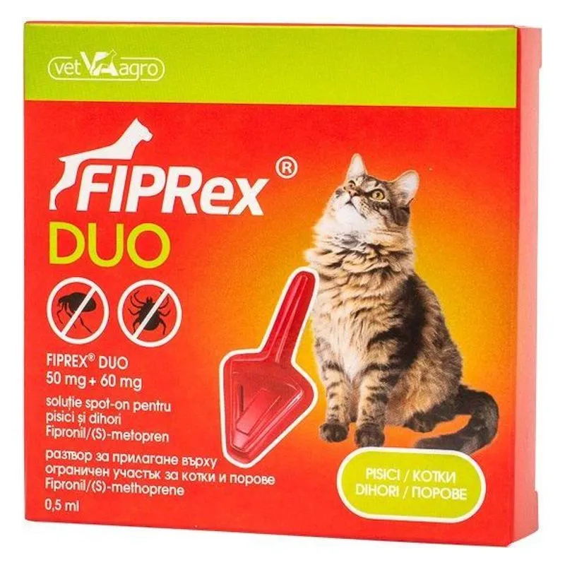 Cutia de Fiprex Duo pentru pisici, soluție spot-on cu fipronil 50 mg și metopren 60 mg