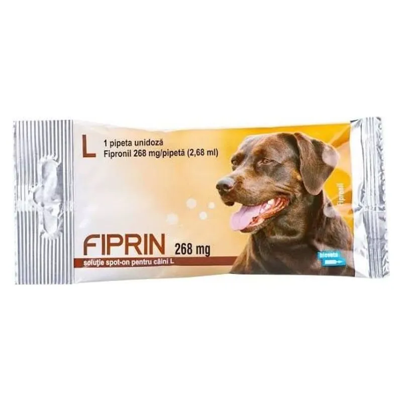 Plicul de Fiprin Dog L cu 268 mg fipronil, pipetă spot-on pentru câini
