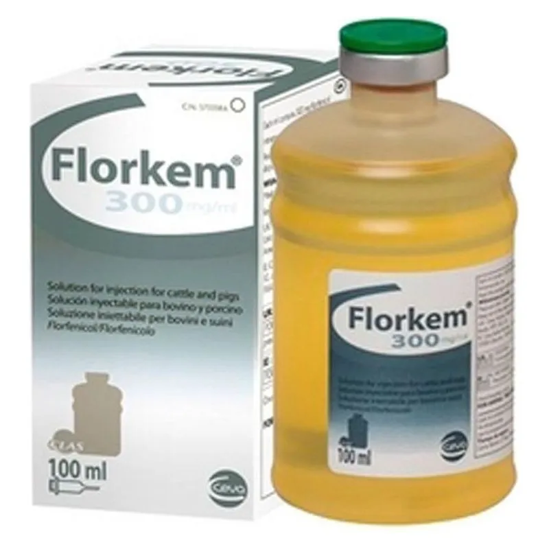 Flaconul și cutia de Florkem 300 mg/ml, soluție injectabilă cu florfenicol pentru bovine și porcine