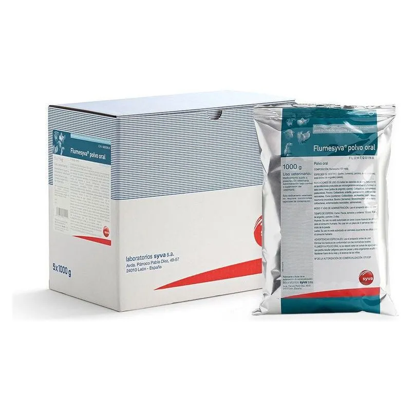 Cutia și punga de pulbere orală Flumesyva 10%, ambalaj de 1 kg, de la producătorul Syva