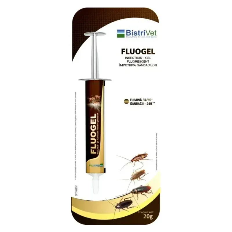 Seringa de Fluogel BistriVet, gel fluorescent împotriva gândacilor, în blister