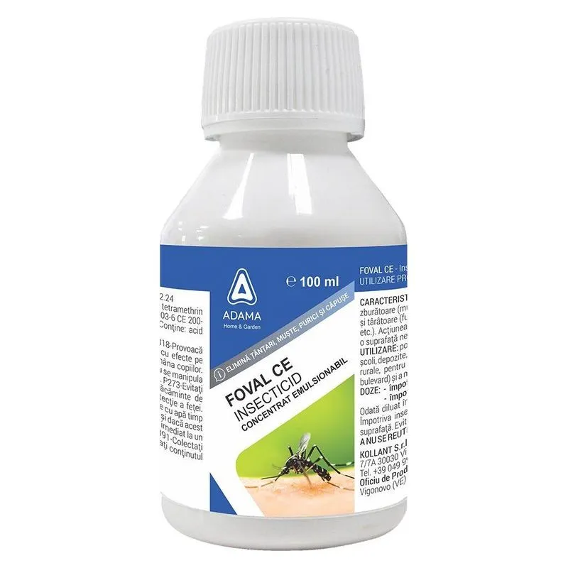 Flaconul de 100 ml de Foval CE, insecticid concentrat emulsionabil Adama