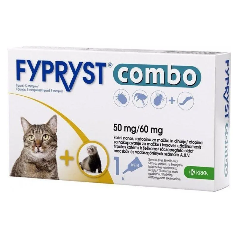 Cutia de Fypryst Combo pentru pisici și dihori, 50 mg/60 mg, soluție spot-on