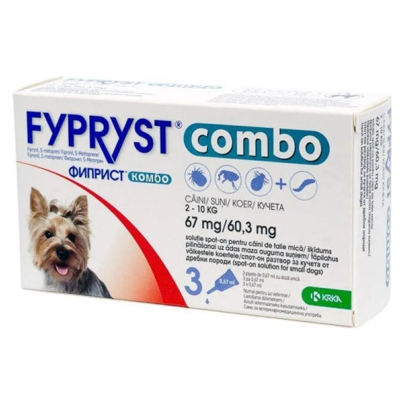 Cutia de Fypryst Combo pentru câini de 2-10 kg, soluție spot-on