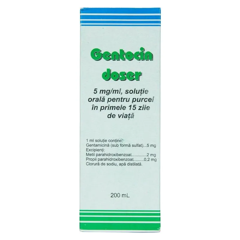 Flaconul de Gentocin Doser, soluție orală cu gentamicină pentru purcei, 200 ml