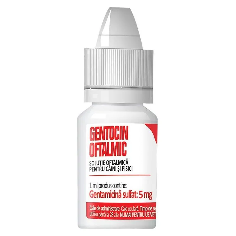 Flaconul de Gentocin Oftalmic, soluție oftalmică pentru câini și pisici, 7,5 ml