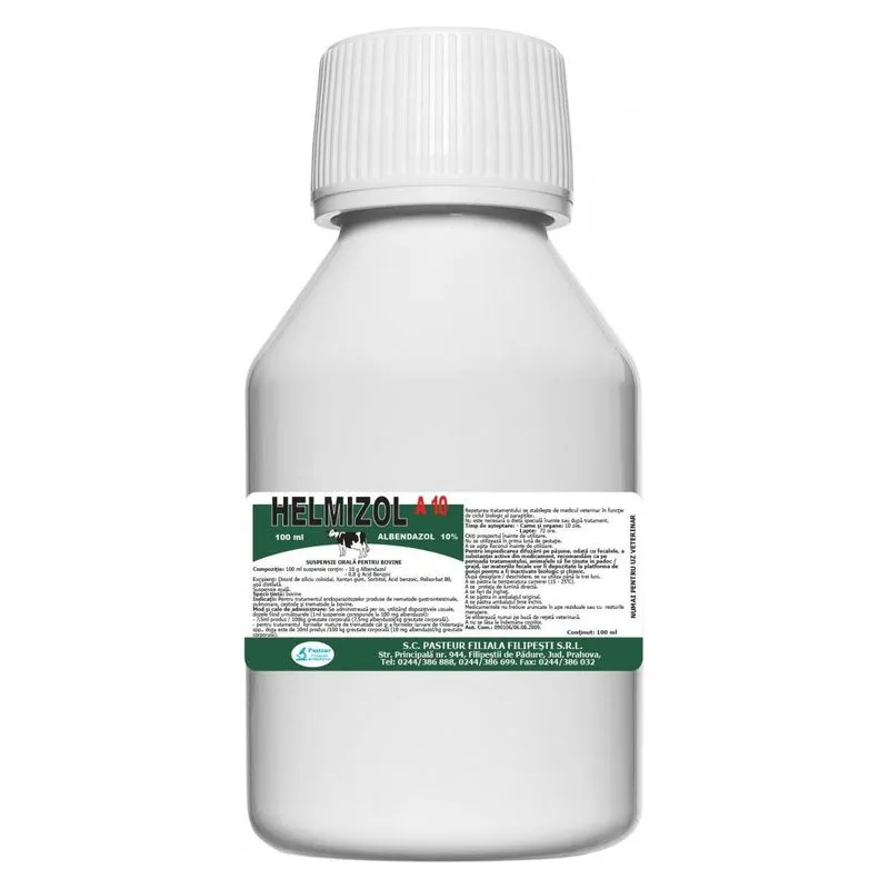 Flaconul de Helmizol A 100 ml, suspensie orală cu albendazol de la Pasteur Filipești