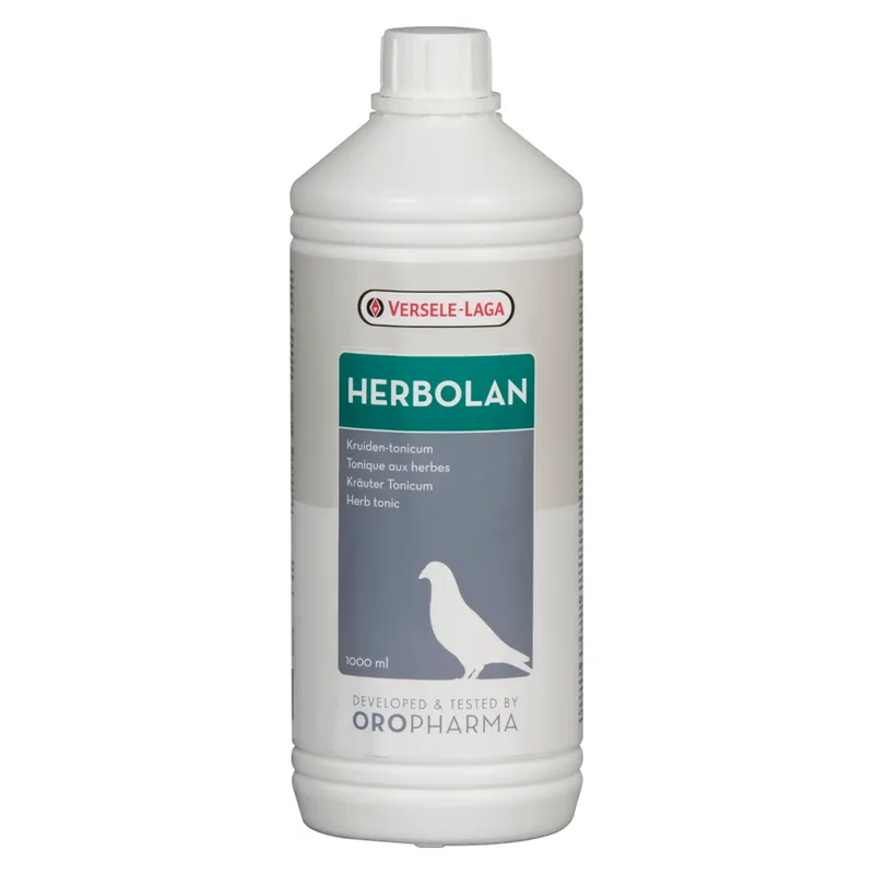 Flaconul alb de 1 litru de Herbolan Oropharma, tonic cu plante pentru porumbei