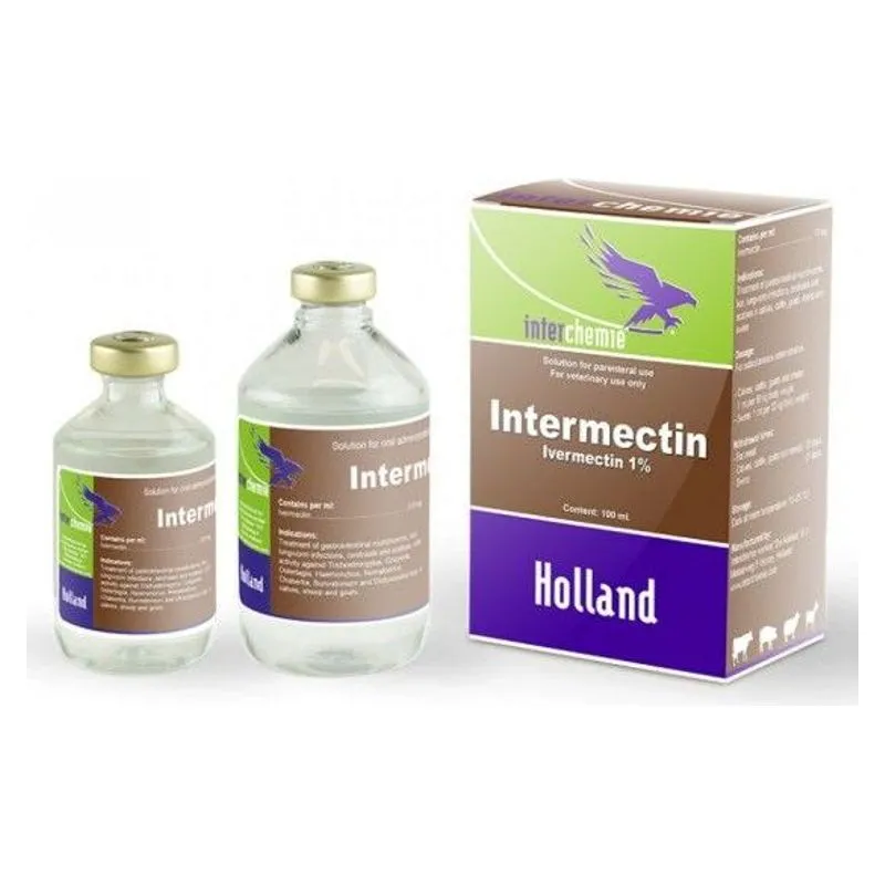 Flacoane și cutie de Intermectin 1% de la Interchemie, soluție injectabilă cu ivermectină