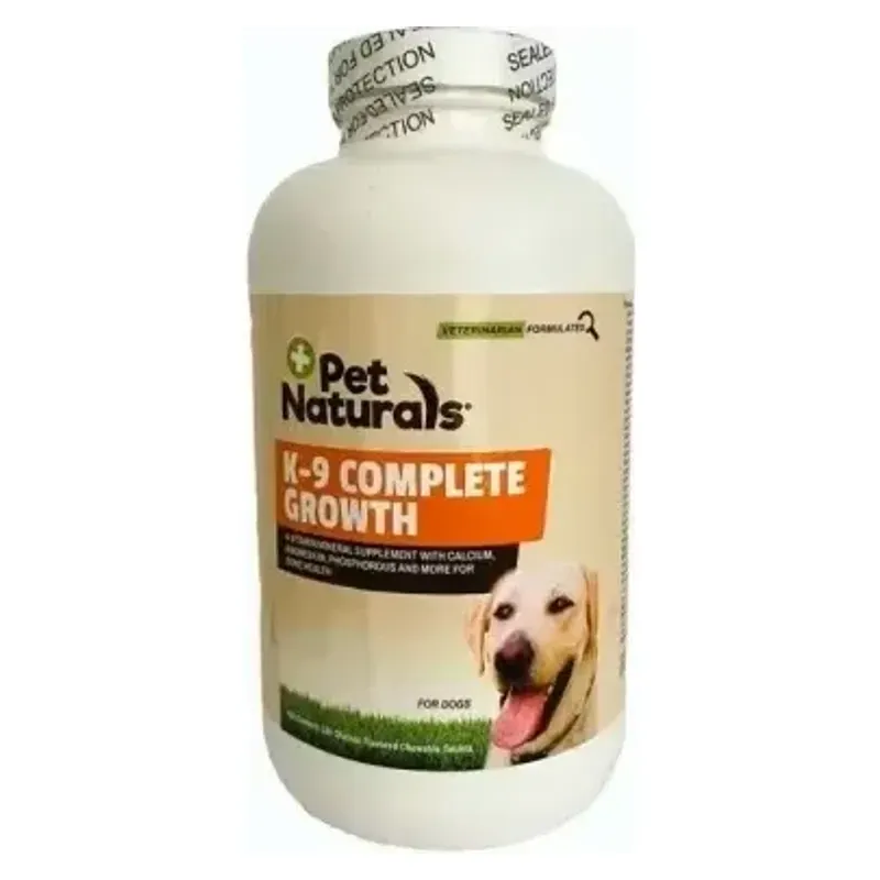 Flaconul de K-9 Complete Growth Pet Naturals, supliment cu calciu pentru câini în creștere