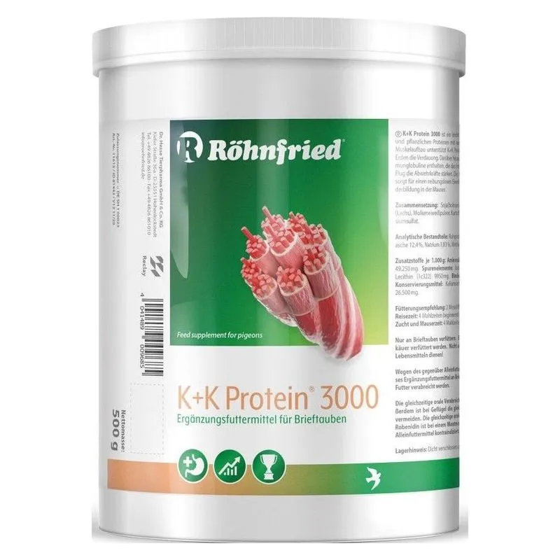 Recipientul de 500 g de K+K Protein 3000 Röhnfried, concentrat proteic pentru porumbei