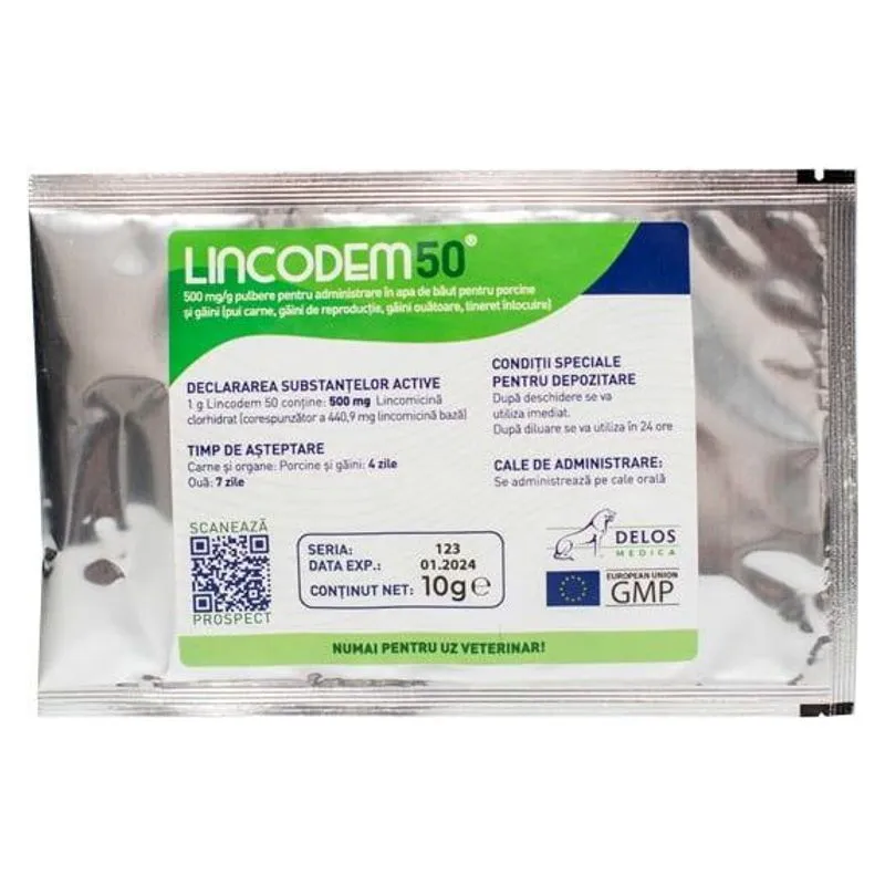 Punga de Lincodem 50 cu 10 g de pulbere orală cu lincomicină