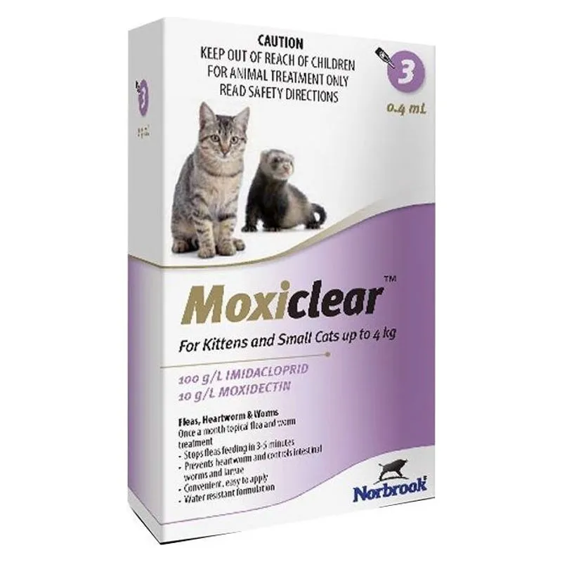 Cutia de Moxiclear pentru pisici mici, soluție spot-on cu imidacloprid și moxidectină, 3 pipete de 0,4 ml
