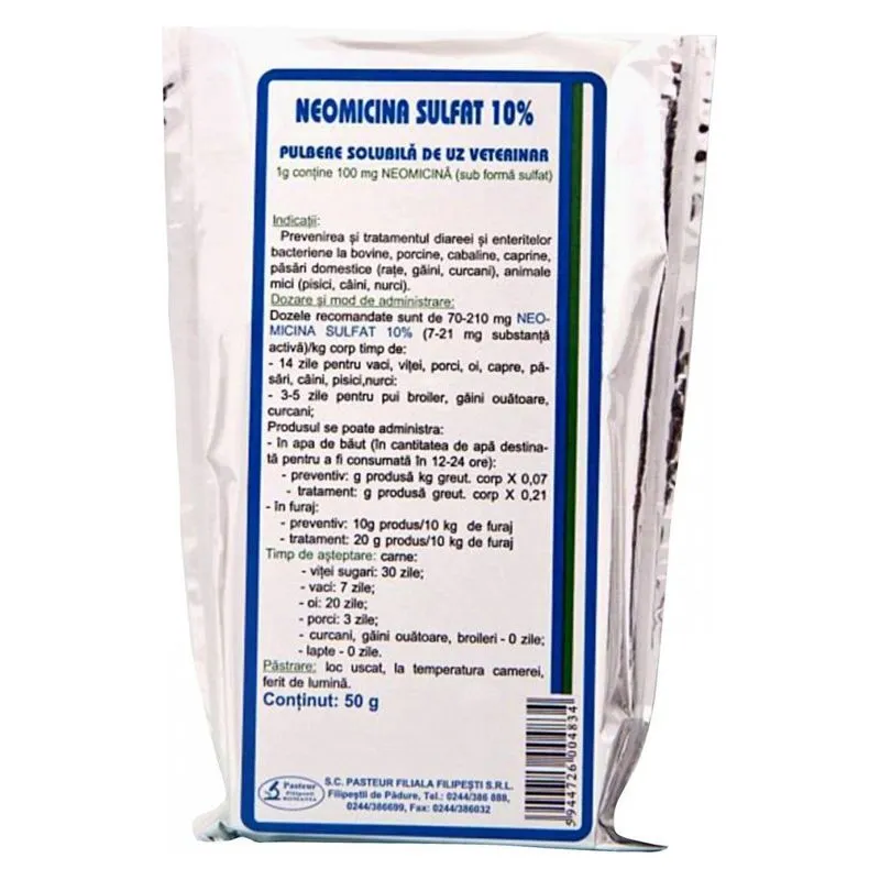 Punga de Neomicină FP 10%, pulbere solubilă fabricată de Pasteur Filipești