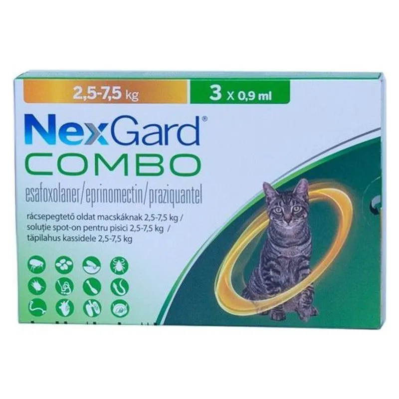 Cutia de Nexgard Combo pentru pisici de 2,5-7,5 kg, soluție spot-on