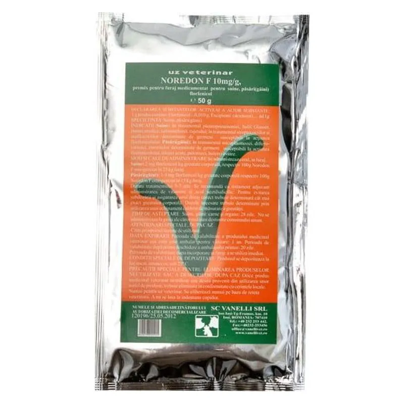 Plicul de Noredon F 50 g, premix cu florfenicol pentru furaje medicamentate